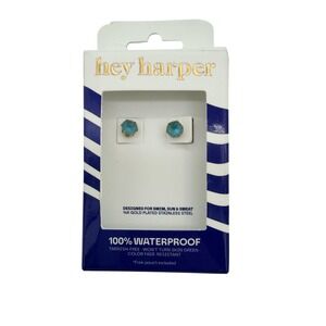 Hey Harper Earrings Gold Tone Turquoise Stud Womens Mini Waterproof Jewelry